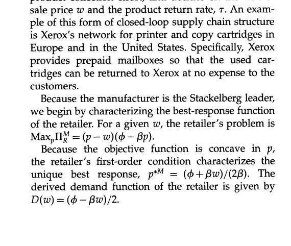 Table 1 from Savaskan 等：产品再制造闭环供应链模型