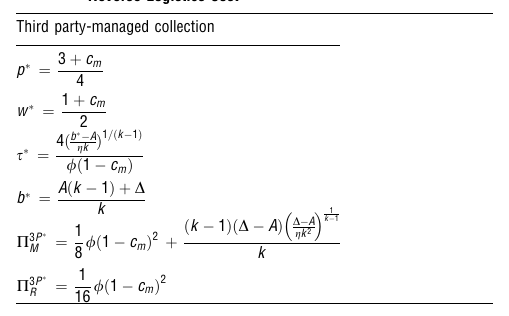 Table A2 from Atasu 等：回收成本结构与逆向渠道选择